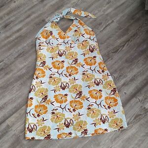 Reversible baby blue  solid floral print halter  beach party dress Sz XS